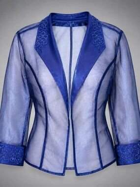 Royal Blue Sheer Beaded Open Front Dress Jacket Women's Formal Jacket